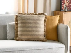 New Beliani Cuscino decorativo CIRSIUM Iuta 45 x 45 cm A strisce Beige