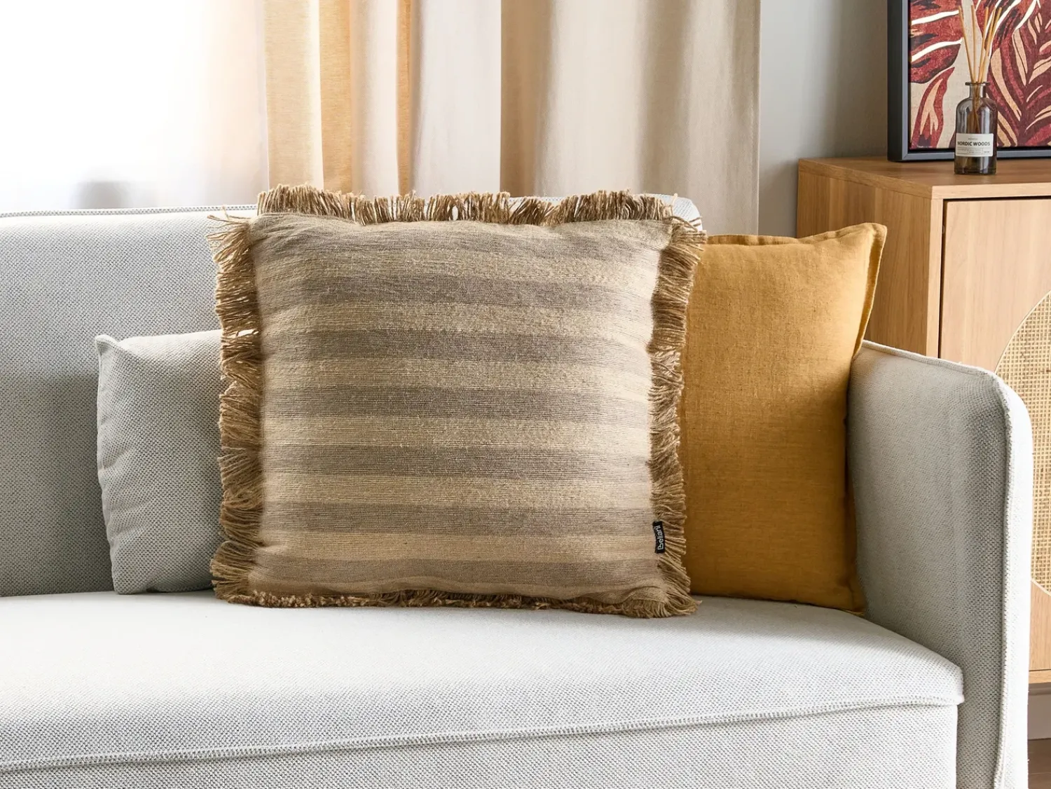 New Beliani Cuscino decorativo CIRSIUM Iuta 45 x 45 cm A strisce Beige