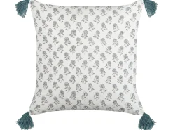 Online Beliani Cuscino decorativo CORNUS Cotone 45 x 45 cm Blu Trama floreale Bianco Blu Grigio