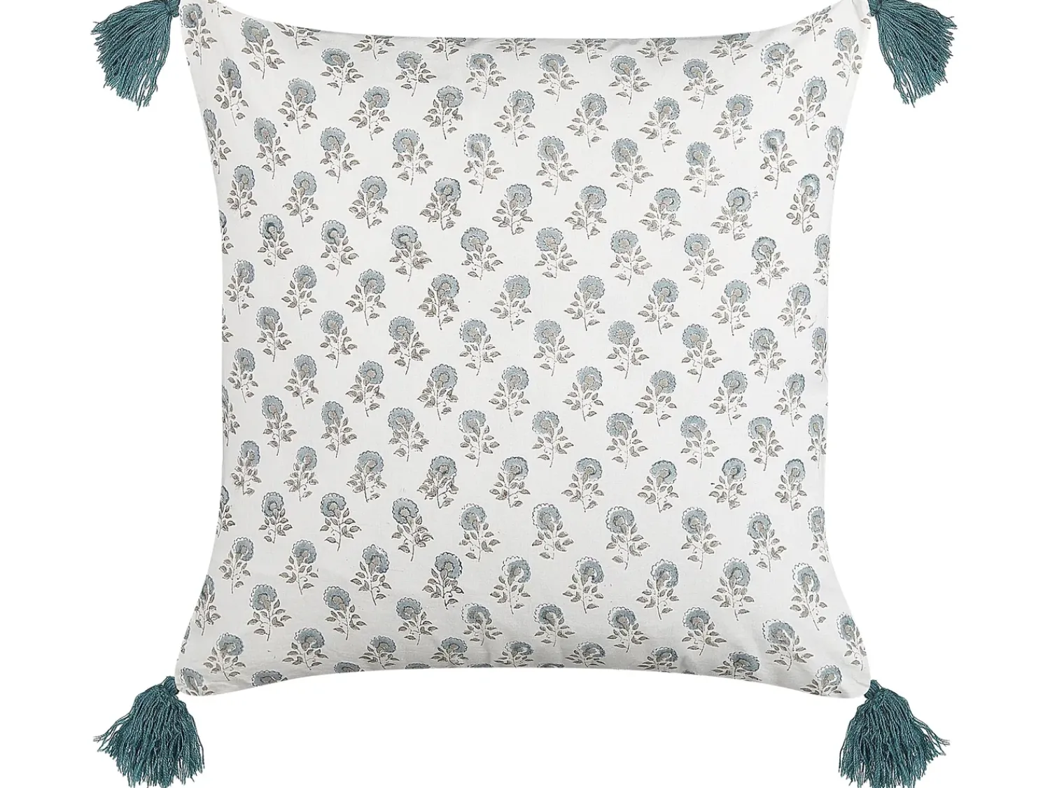 Online Beliani Cuscino decorativo CORNUS Cotone 45 x 45 cm Blu Trama floreale Bianco Blu Grigio