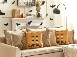 Sale Beliani Cuscino decorativo COVASNA Velluto 45 x 45 cm Arancione Trama astratta Bianco Arancione Nero