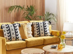 Online Beliani Cuscino decorativo DEADNETTLE Cotone 45 x 45 cm Beige Trama geometrica Beige Nero
