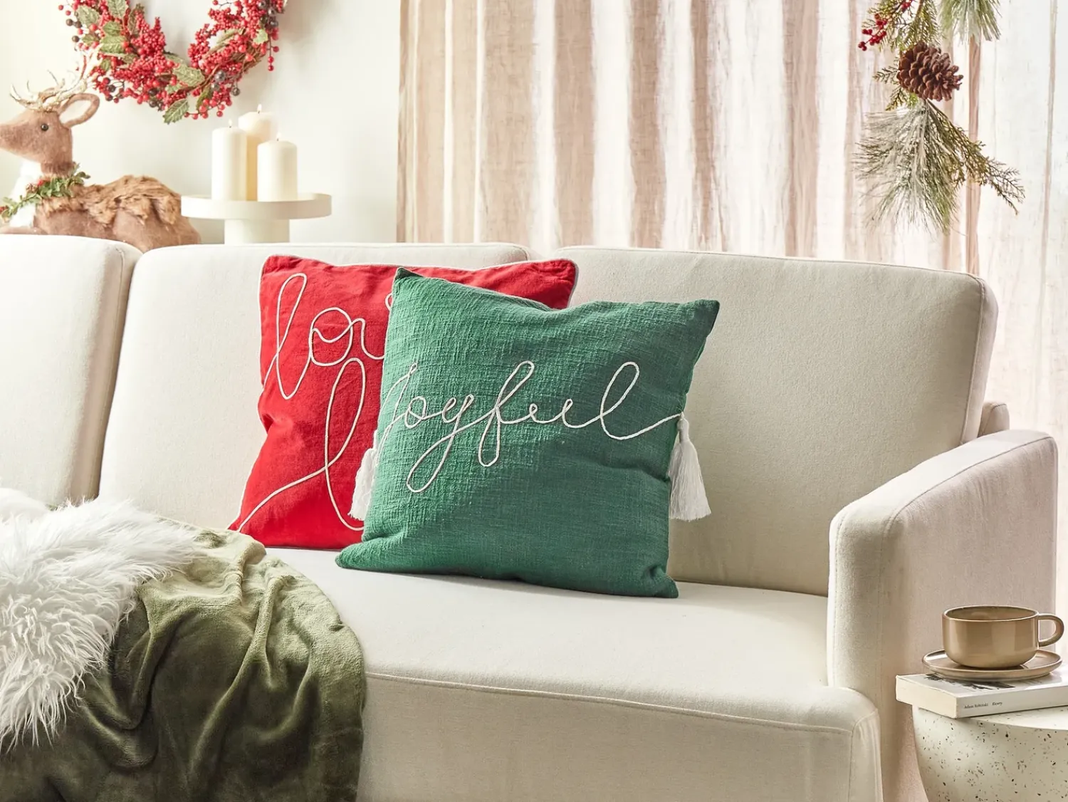 Sale Beliani Cuscino decorativo ELETTARIA Cotone 45 x 45 cm Verde Modello natalizio Bianco Verde