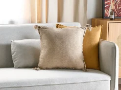 Beliani Cuscino decorativo ERIGERON Iuta 45 x 45 cm Tinta unita Beige