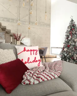 Beliani Cuscino decorativo EXACUM Velluto 45 x 45 cm Bianco Modello natalizio Bianco Rosso