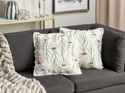 New Beliani Cuscino decorativo GYNURA Cotone 45 x 45 cm Multicolore Trama floreale Bianco Multicolore Rosa Verde