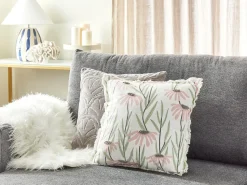 New Beliani Cuscino decorativo GYNURA Cotone 45 x 45 cm Multicolore Trama floreale Bianco Multicolore Rosa Verde