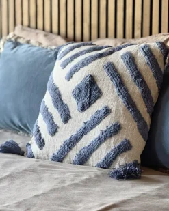 Sale Beliani Cuscino decorativo JACARANDA Cotone 45 x 45 cm Blu Trama geometrica Beige Blu