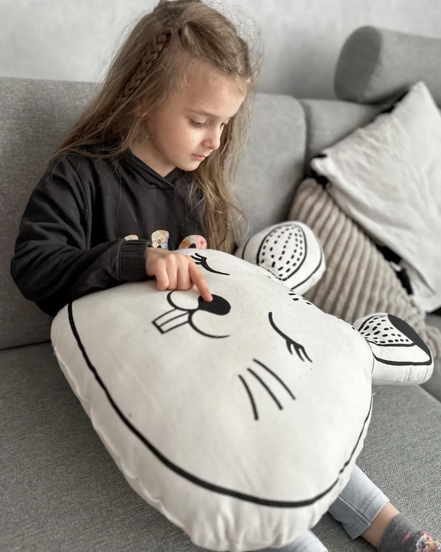 Outlet Beliani Cuscino decorativo KANPUR Cotone 53 x 43 cm Bianco Lepre Bianco Nero