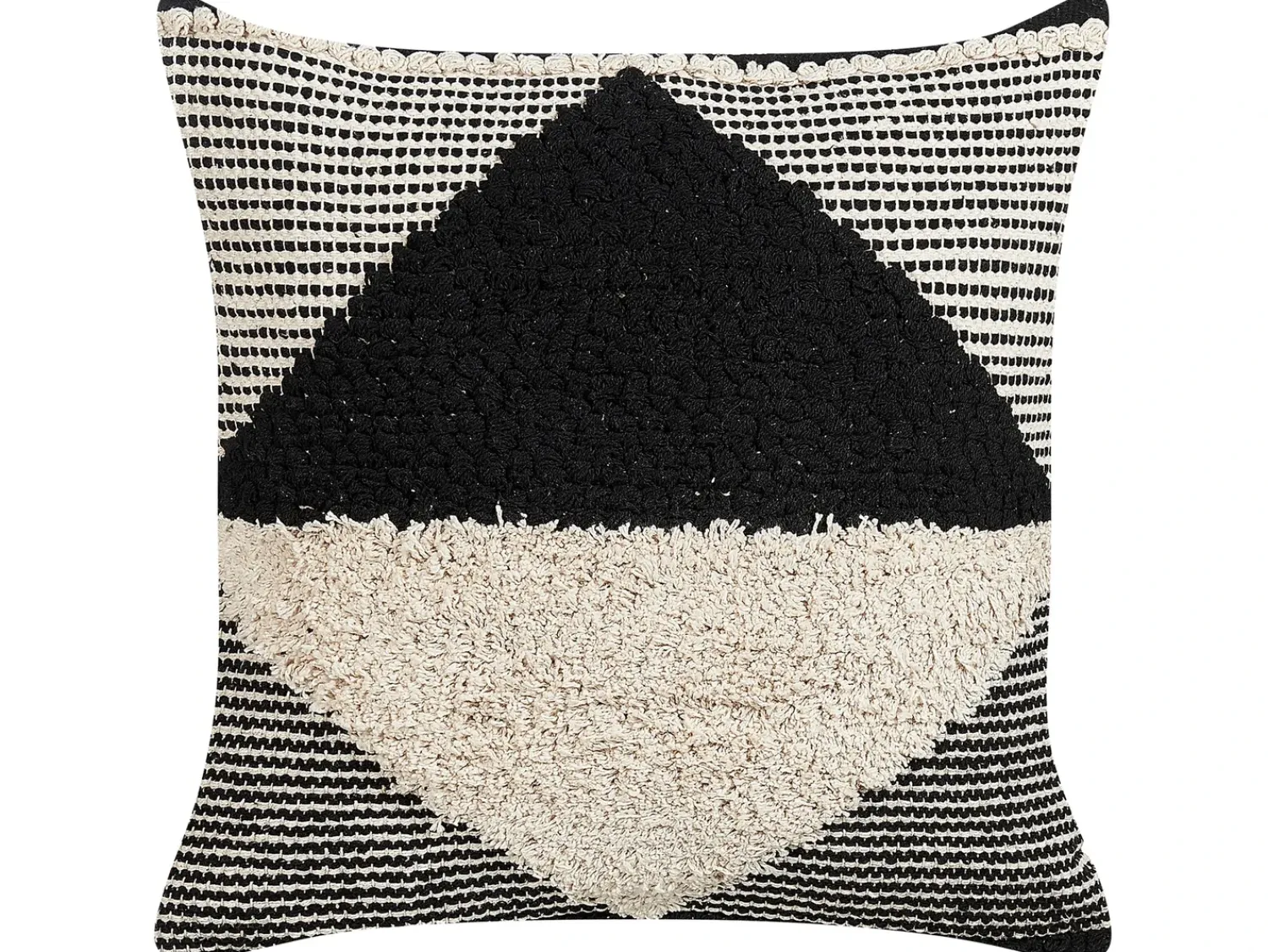 New Beliani Cuscino decorativo KHORA Cotone 50 x 50 cm Nero Trama geometrica Beige Nero