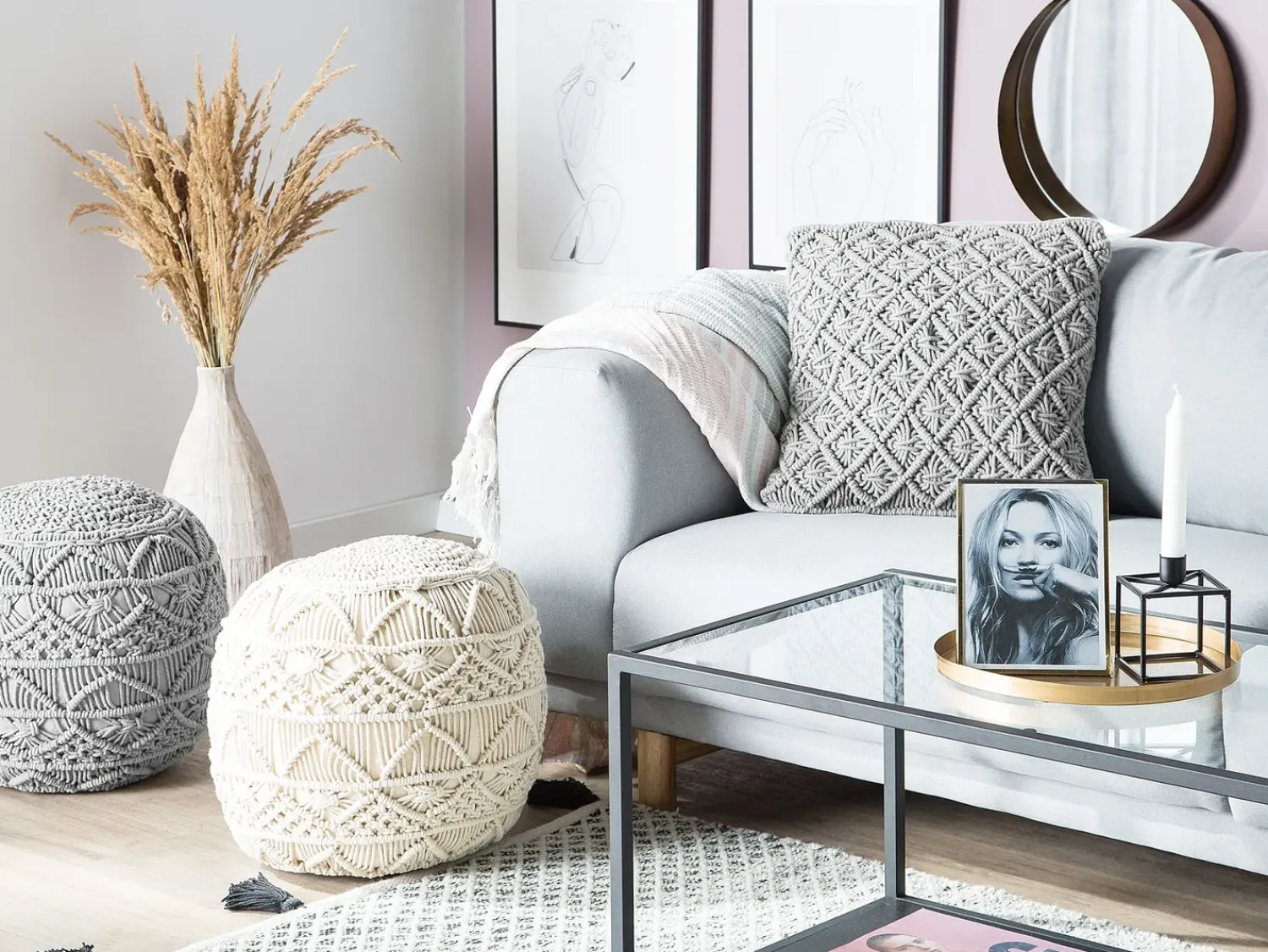 Beliani Cuscino decorativo KIZKALESI Cotone 45 x 40 cm Trama geometrica Grigio