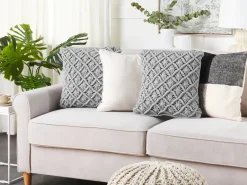 Beliani Cuscino decorativo KIZKALESI Cotone 45 x 40 cm Trama geometrica Grigio
