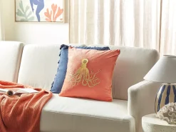 Discount Beliani Cuscino decorativo LAMINARIA Velluto 45 x 45 cm Corallo Trama animale Oro Rosso