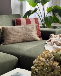 Sale Beliani Cuscino decorativo LEDUM Iuta 30 x 50 cm A strisce Beige