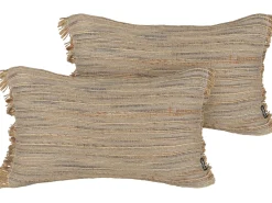Sale Beliani Cuscino decorativo LEDUM Iuta 30 x 50 cm A strisce Beige