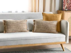 Sale Beliani Cuscino decorativo LEDUM Iuta 30 x 50 cm A strisce Beige