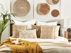 Best Beliani Cuscino decorativo LYCROIS Cotone 45 x 45 cm Giallo Trama floreale Bianco Giallo Marrone