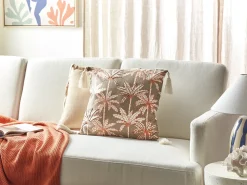 Discount Beliani Cuscino decorativo MELOBESIA Cotone 45 x 45 cm Beige Trama di piante Bianco Beige Rosa