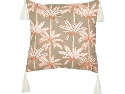 Discount Beliani Cuscino decorativo MELOBESIA Cotone 45 x 45 cm Beige Trama di piante Bianco Beige Rosa
