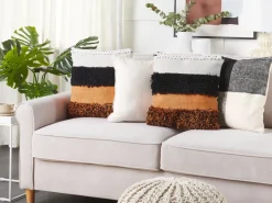 Discount Beliani Cuscino decorativo MIHALGAZI Cotone 45 x 45 cm Multicolore A strisce Arancione Beige Multicolore Nero