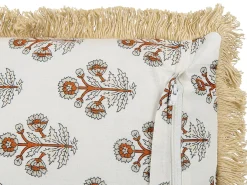 Beliani Cuscino decorativo OMORIKA Cotone 45 x 45 cm Bianco Trama floreale Arancione Beige Bianco Multicolore