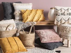 Clearance Beliani Cuscino decorativo PAIKA Cotone 45 x 45 cm scuro Trama Ikat Grigio
