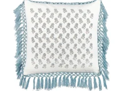 Hot Beliani Cuscino decorativo PALLIDA Cotone 45 x 45 cm Blu Trama floreale Bianco Blu Grigio
