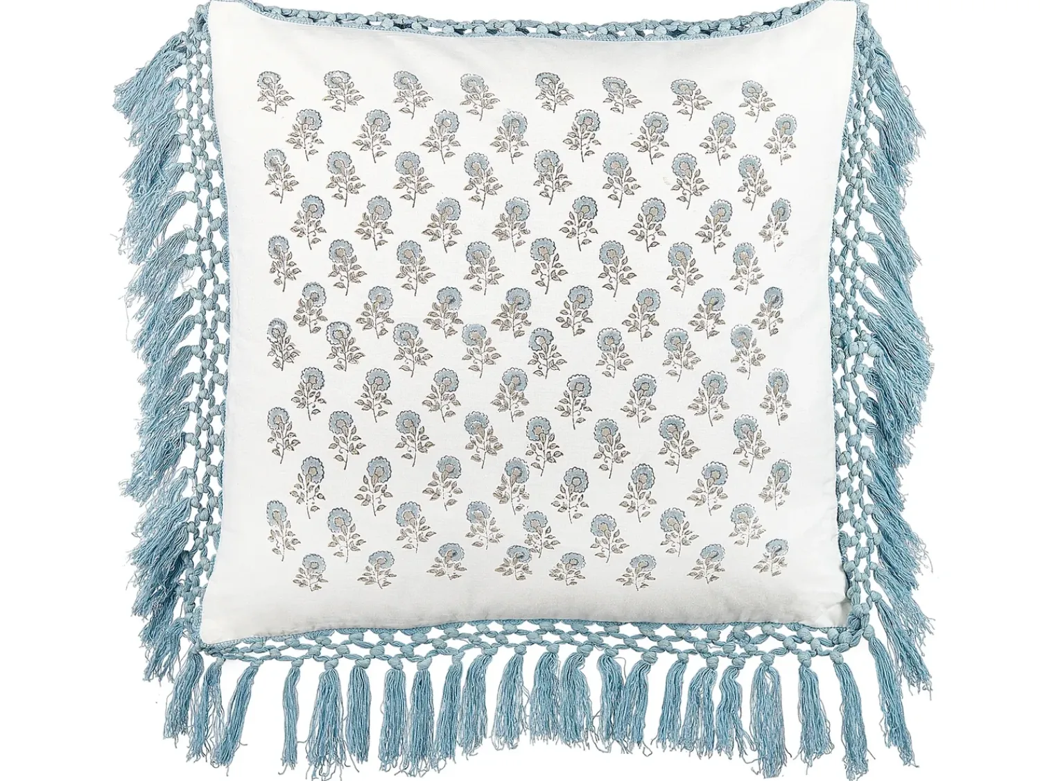 Hot Beliani Cuscino decorativo PALLIDA Cotone 45 x 45 cm Blu Trama floreale Bianco Blu Grigio