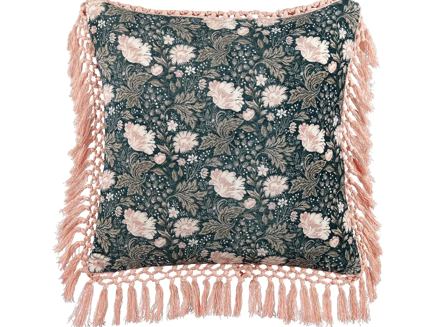 Discount Beliani Cuscino decorativo PARROTIA Velluto 45 x 45 cm Foglia di tè Trama floreale Blu Rosa