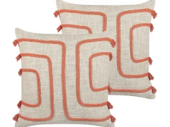 Hot Beliani Cuscino decorativo PLEIONE Cotone 45 x 45 cm Corallo Trama astratta Beige Arancione