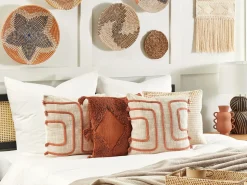 Hot Beliani Cuscino decorativo PLEIONE Cotone 45 x 45 cm Corallo Trama astratta Beige Arancione