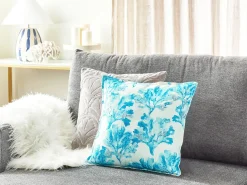 Best Beliani Cuscino decorativo ROCKWEED Cotone 45 x 45 cm Bianco Trama floreale Bianco Blu