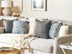 Discount Beliani Cuscino decorativo RUMEX Cotone 45 x 45 cm Blu Trama floreale Bianco Blu