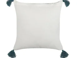 Discount Beliani Cuscino decorativo RUMEX Cotone 45 x 45 cm Blu Trama floreale Bianco Blu