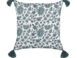 Discount Beliani Cuscino decorativo RUMEX Cotone 45 x 45 cm Blu Trama floreale Bianco Blu