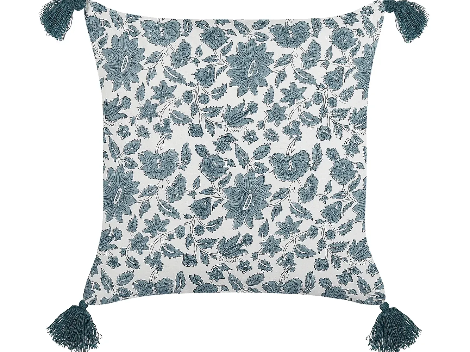 Discount Beliani Cuscino decorativo RUMEX Cotone 45 x 45 cm Blu Trama floreale Bianco Blu