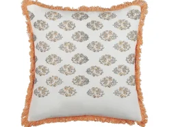 Outlet Beliani Cuscino decorativo SATIVUS Cotone 45 x 45 cm Arancione Trama floreale Bianco Arancione Grigio