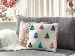 Online Beliani Cuscino decorativo SKIMMIA Cotone 45 x 45 cm Bianco Modello natalizio Bianco Blu Rosa Verde