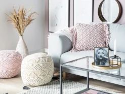 New Beliani Cuscino decorativo YANIKLAR Cotone 40 x 40 cm Trama geometrica Rosa