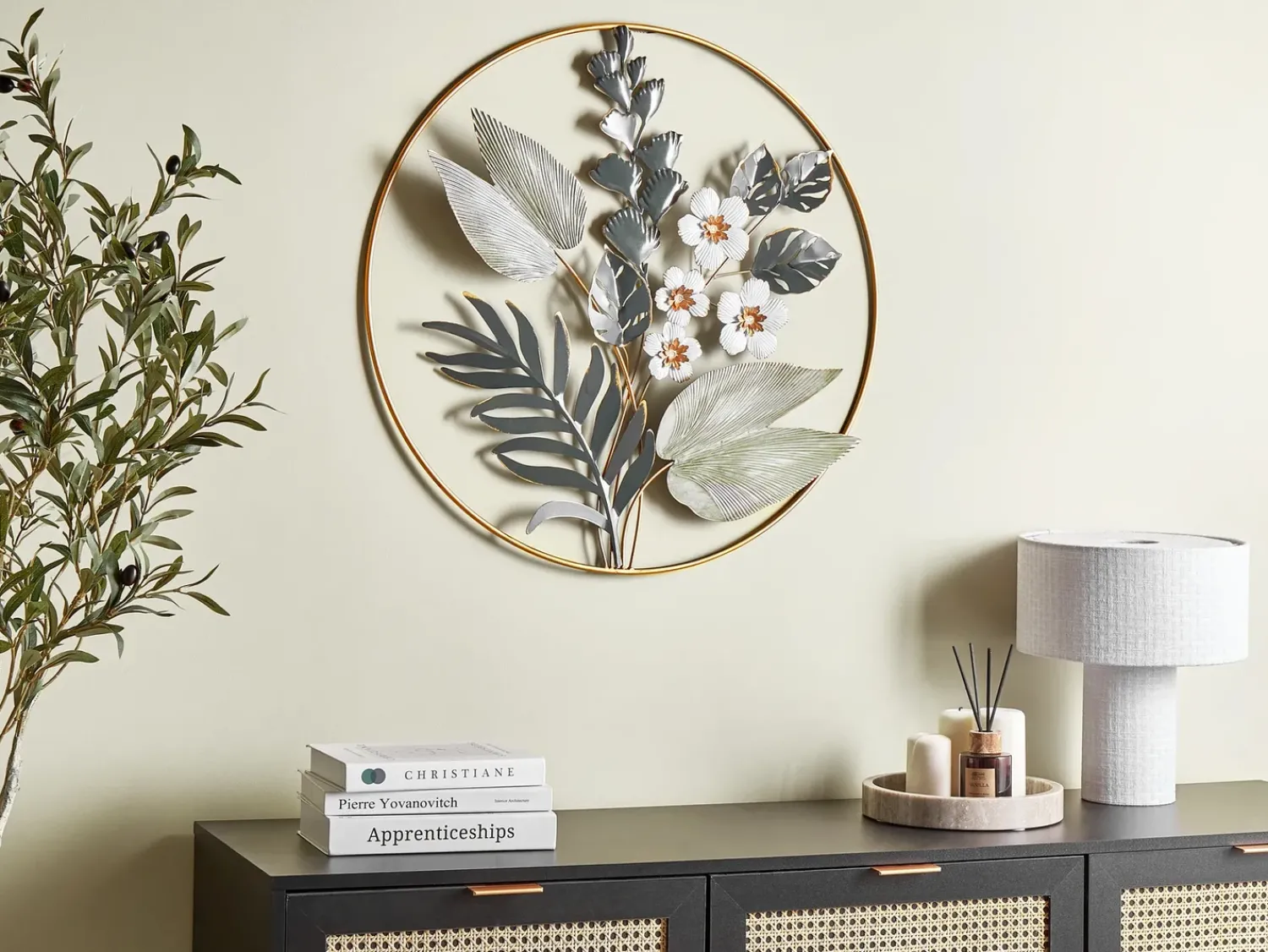 Outlet Beliani Decorazione da parete Fiore DUBNIUM Metallo 70 cm Verde Oro Verde