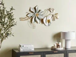 Beliani Decorazione da parete Fiore EUROPIUM Metallo 46 cm Oro Bianco Oro Verde