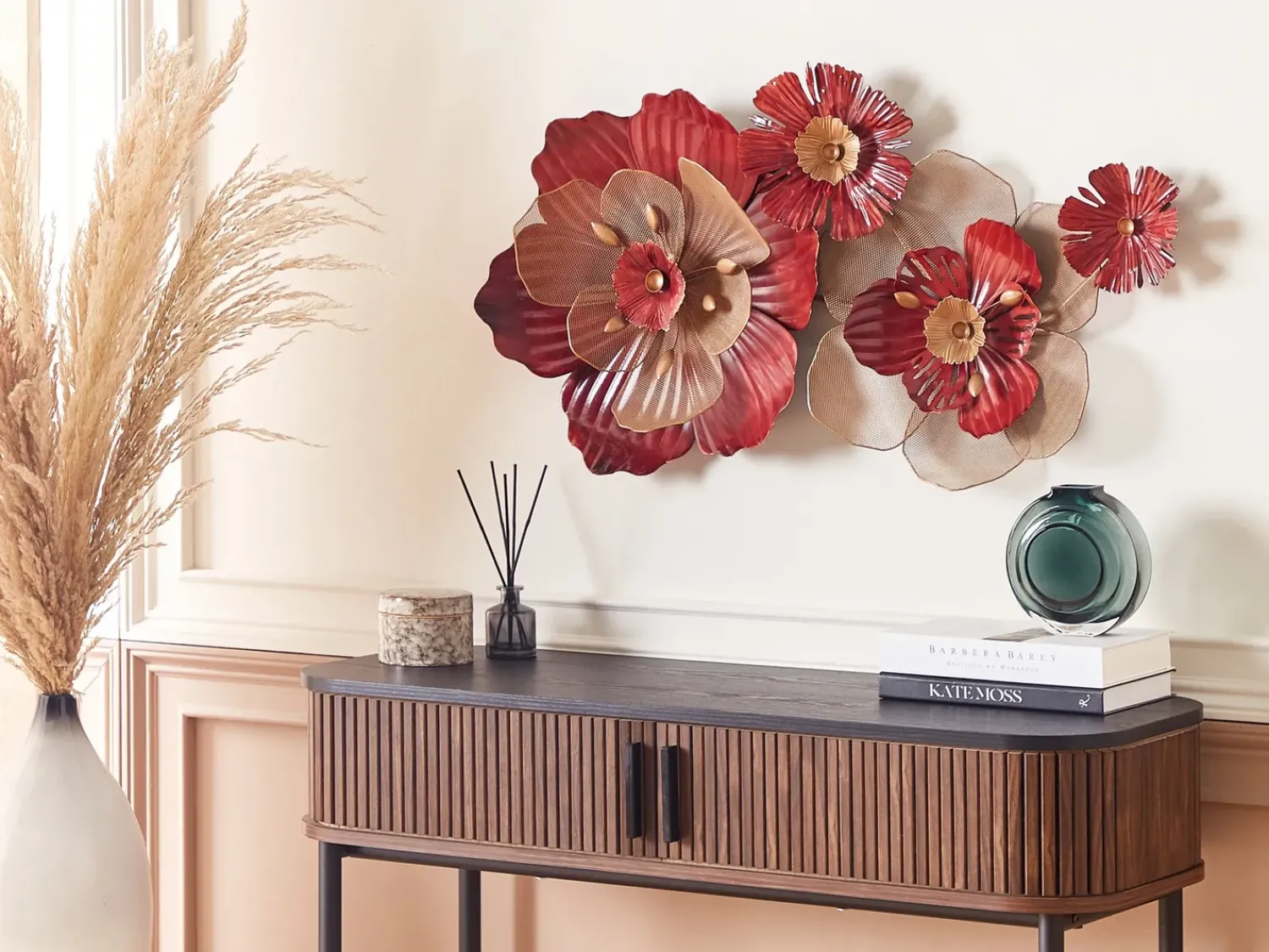Clearance Beliani Decorazione da parete Fiore SCANDIUM Metallo 45 cm Rosso Oro Rosso