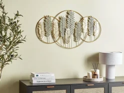 Hot Beliani Decorazione da parete Foglia COPERNICIUM Metallo 50 cm Oro Oro Verde