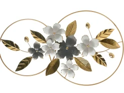 Beliani Decorazione da parete Foglia DYSPROSIUM Metallo 61 cm Oro Bianco Oro Grigio