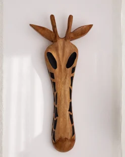 Beliani Decorazione da parete Giraffa EKPOMA Legno di mango 68 cm Marrone chiaro Marrone Nero
