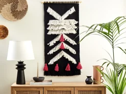 Beliani Decorazione da parete in tessuto PAKPATTAN Cotone 123 cm Nero Bianco Nero Rosa