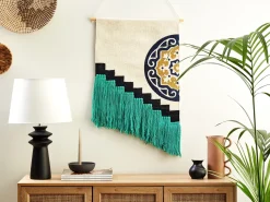 Discount Beliani Decorazione da parete in tessuto NOWSHERA Cotone 110 cm Multicolore Beige Nero Multicolore Verde