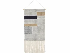 New Beliani Decorazione da parete in tessuto HANGU Cotone 114 cm Beige Beige Nero