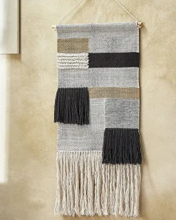 New Beliani Decorazione da parete in tessuto HANGU Cotone 114 cm Beige Beige Nero