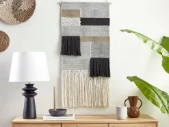 New Beliani Decorazione da parete in tessuto HANGU Cotone 114 cm Beige Beige Nero
